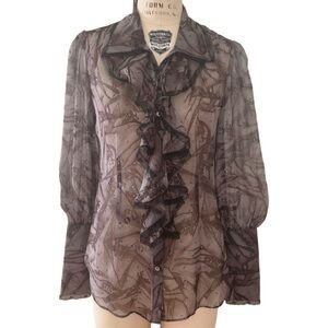 Robert Graham Silk Lace Print Ruffle Blouse Size S